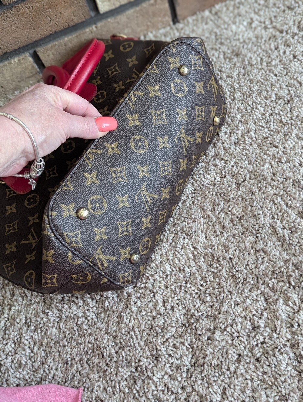 Monogram Brown & Red/Pink Fashion Tote Purse - Picture 4 of 15